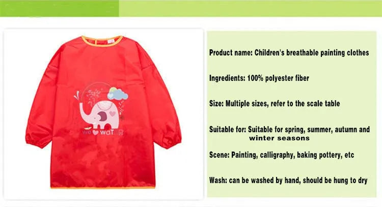 Customized School Name LOGO 2-13 Years Old Kid Children's Painting Art Waterproof Kindergarten Restaurant Anti-fouling Apron