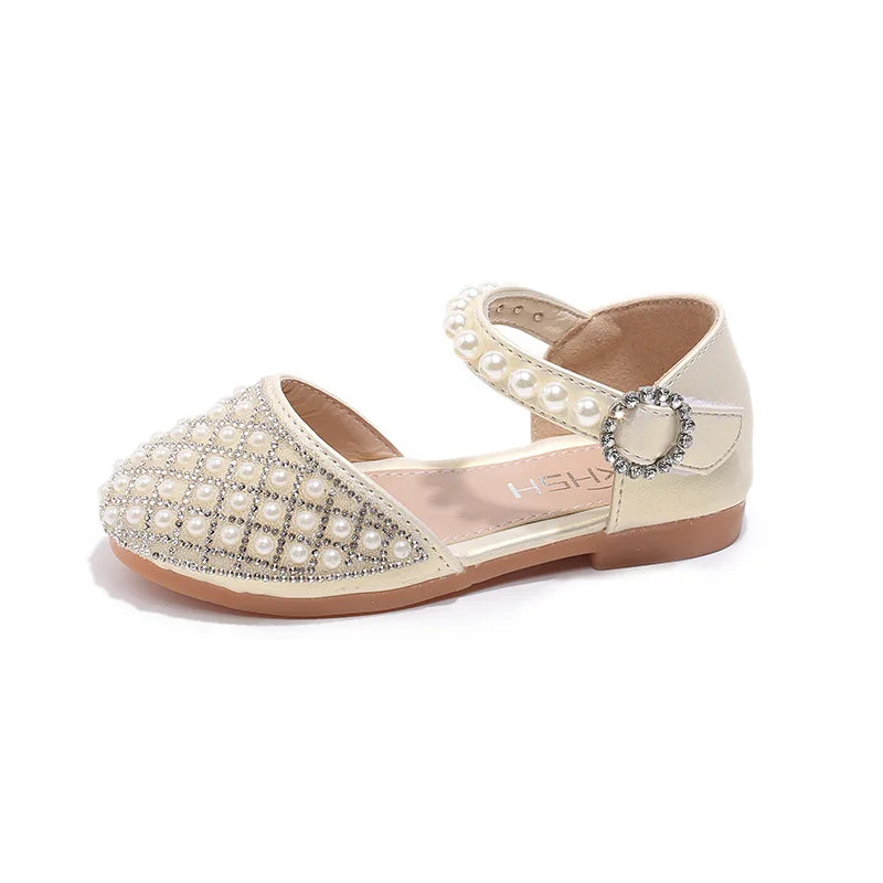 Girls LeatherShoesChildren's Crystal Shoes 2025Spring Summer New Little Girls Princess Shoes Fashion Shiny RhinestoneDance Shoes