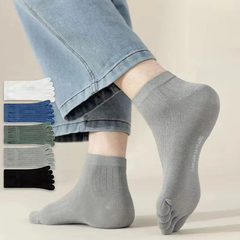 5 Pairs Toe Socks Men Short Breathable Mesh Cotton Casual Thin High Quality Five Finger Socks Low Cut Sports Running Ankle Socks