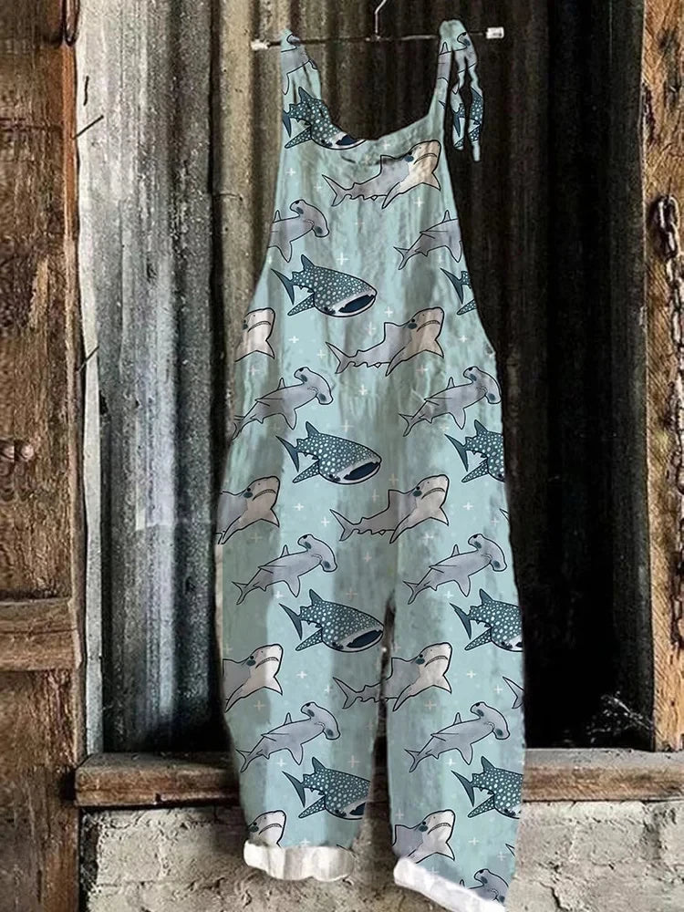 Colorful Fish Print Sexy Adjustable Jumpsuit Shorts Urban Street Trend Women's Pants Casual Adjustable Jumpsuit Pants S-5XL