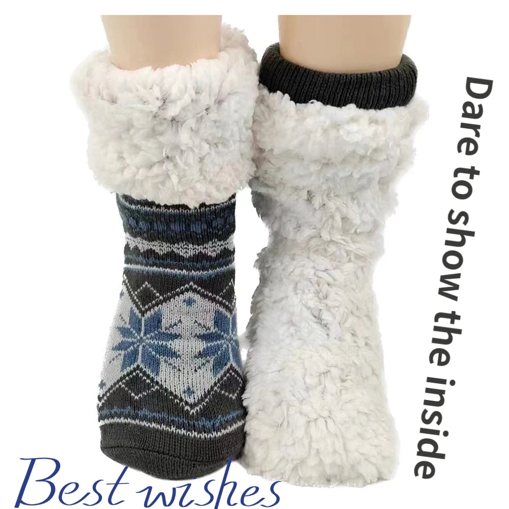 Mens Fluffy Sock Thermal Winter Warm Short Soft Non Slip Floor Fuzzy Fleece Plush Grip Sleeping Slipper Sock Male Christmas Gift