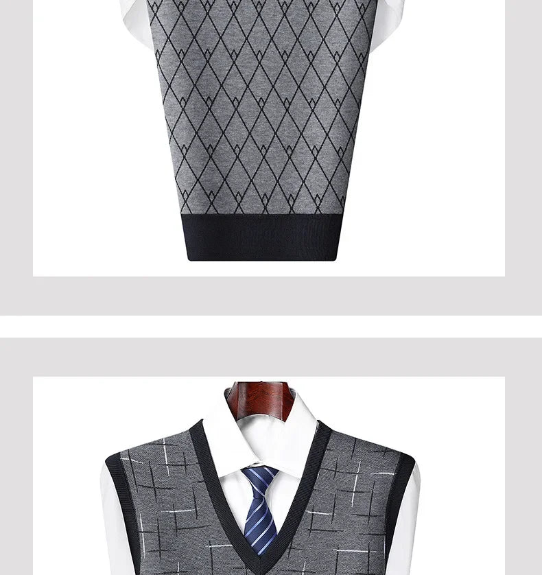 Men's Sweatvest Knit Vest 2023 Autumn Winter New Style Casual Fashionable V-Neck Middle-Aged And Elderly Pullover