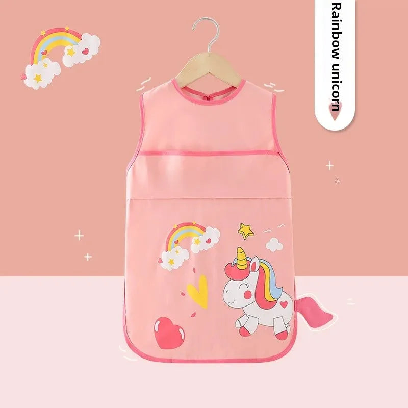 Waterproof Baby Bibs for Eating And Drawing Anti-Dirty Children Cover up Summer Nursery Baby Food Tray Toddler Feeding Apron