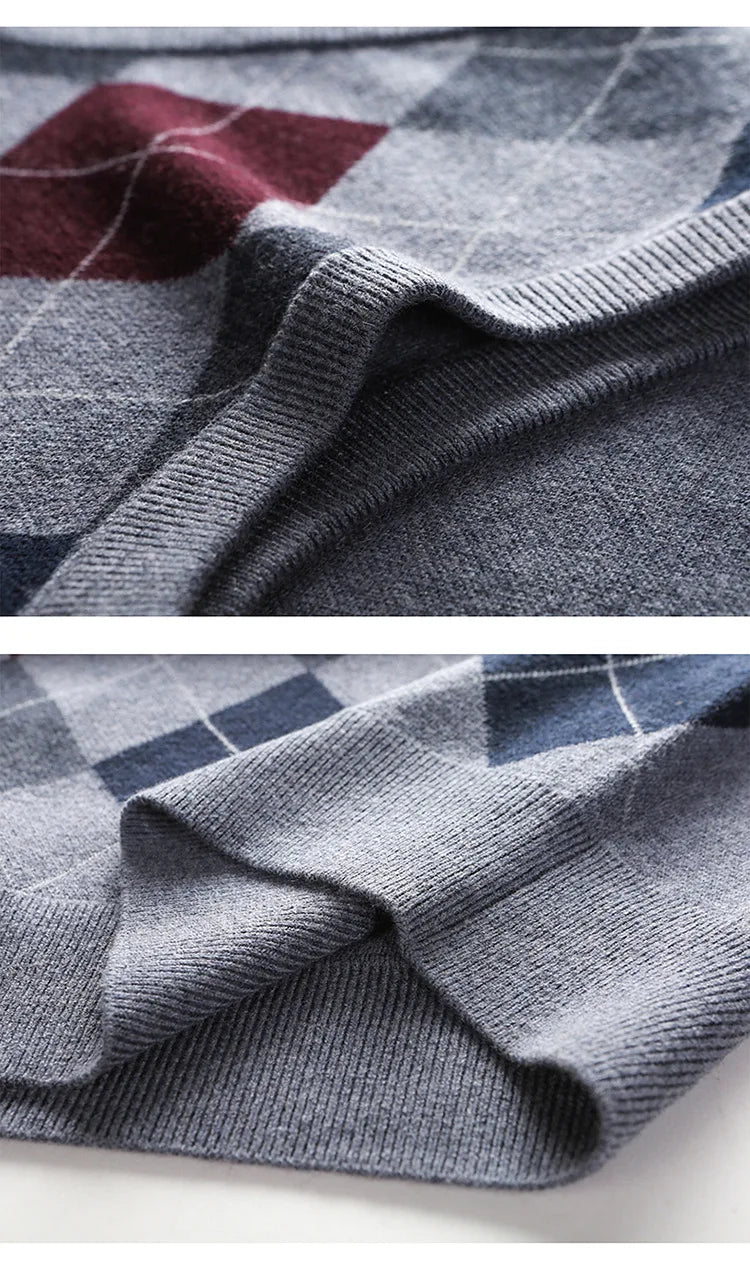 New Autum Fashion Designer Brand Argyle Pullover Diamond Sweater V Neck Knit Vest Men 6% Wool Sleeveless Casual Men Clothing