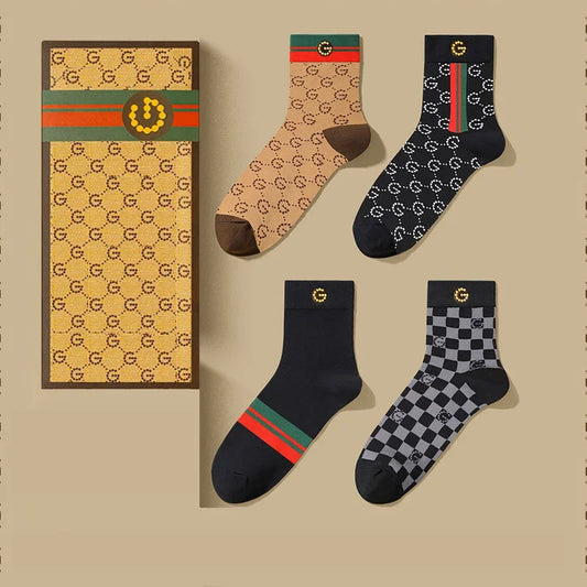 Authentic Mid-Cylinder Pure Cotton Socks Cotton Classic Striped Tide Brand All-in-One Deodorant Sports Breathable Premium Gift