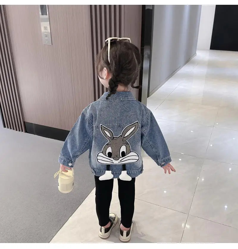 Kids Girls Denim Coat 2024 Spring and Autumn Jacket New Children's Cartoon Casual Jacket Baby Top Fashionable