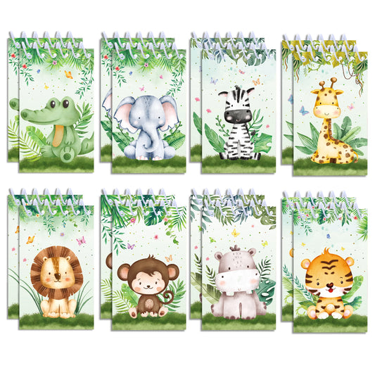8pcs Jungle Animals Mini Spiral Notepads Cartoon Tiger Lion Pattern Spiral Coil Notebook for Birthday Party Supplies