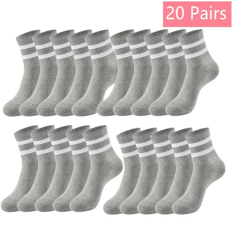 Mid Length Socks Women Classic Black White Solid Color Fashionable Casual Sports Absorbing Breathable Men Socks 1/7/10/20 Pairs