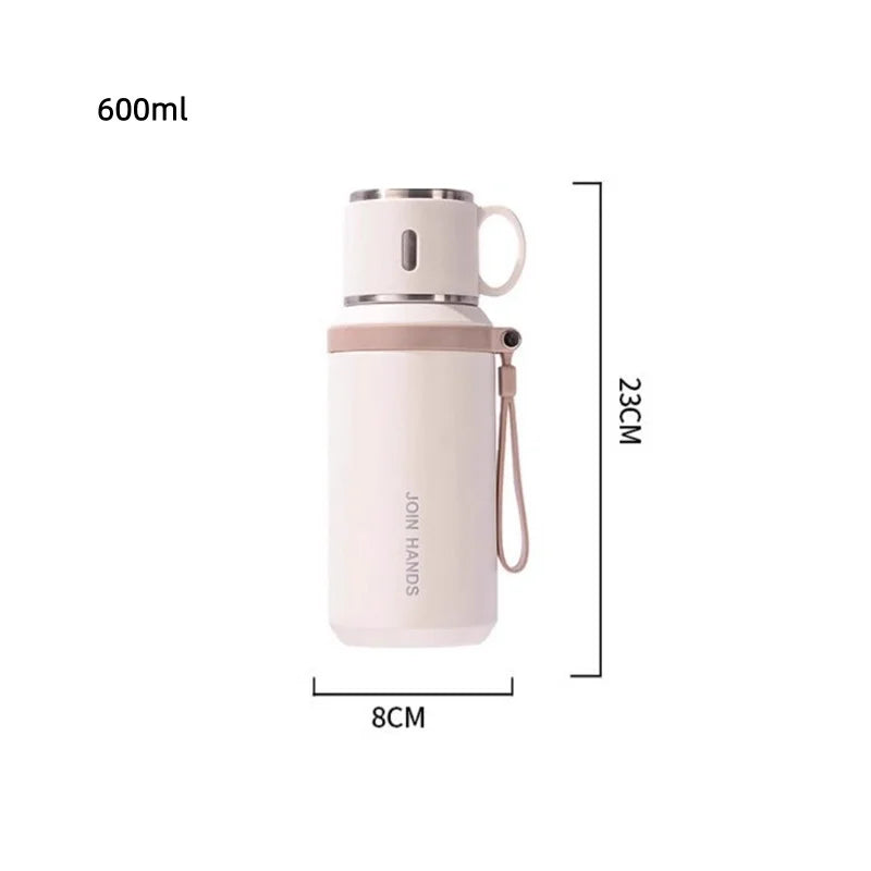 JUSTINLAU 600/800ML Thermos Cup Kitchen Vacuum Flasks with Tea Strainer Stainless Steel Portable Travel Thermal Water Bottles