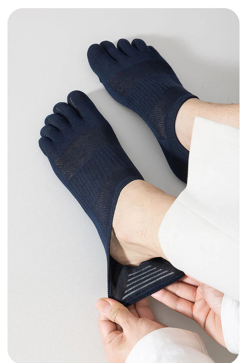MiiOW Pure Cotton Five Finger Short Socks Men Sweat Absorbent Antibacterial Breathable Mesh Boat Socks Running Sports Toe Sock