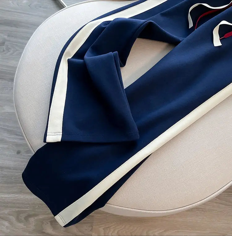 Blue Casual Sports Suit Women's Autumn and Winter Stylish Slimming Cardigan Sweatshirt Straight Leg Pants Two-piece Setpant Sets