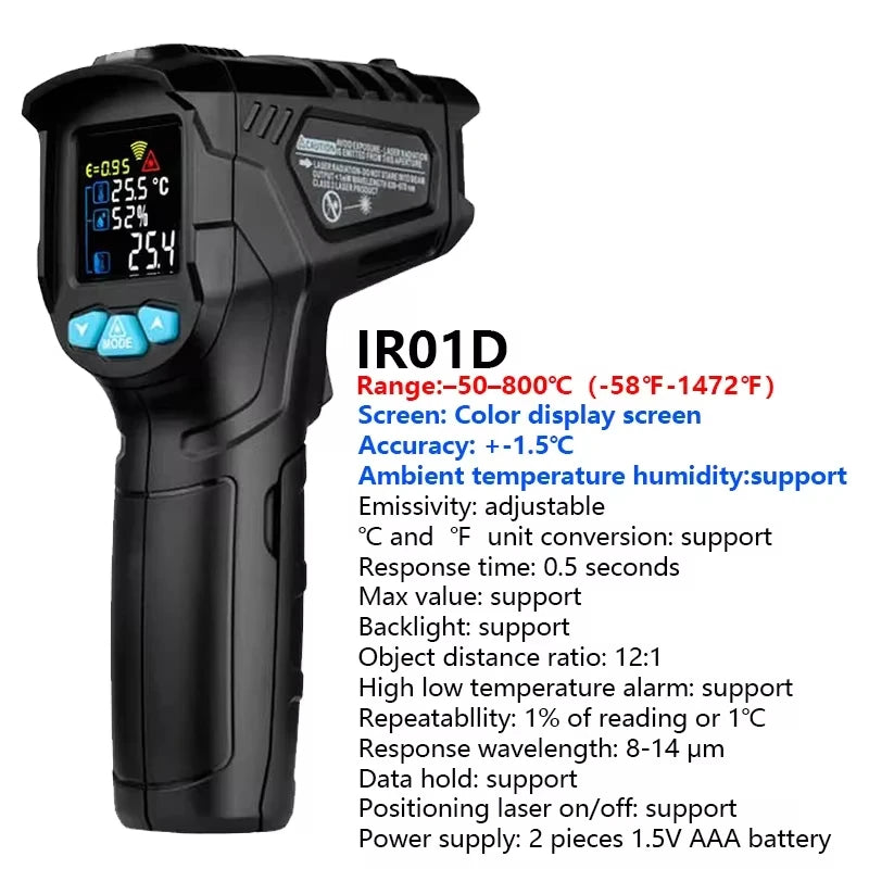 -50~800℃ Digital Thermometer Infrared Thermometers  Non-contact Pyrometer Kitchen Laser Temperature Meter Hygrometer Mestek