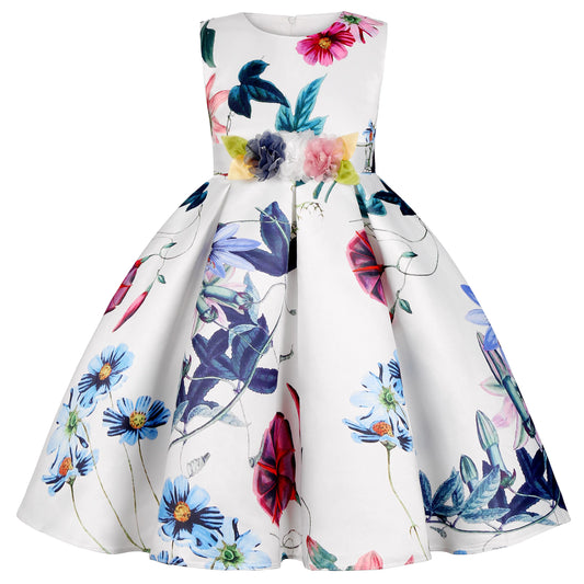 2025European and American children's new flower vintage print princess dress girl holiday party dress dress