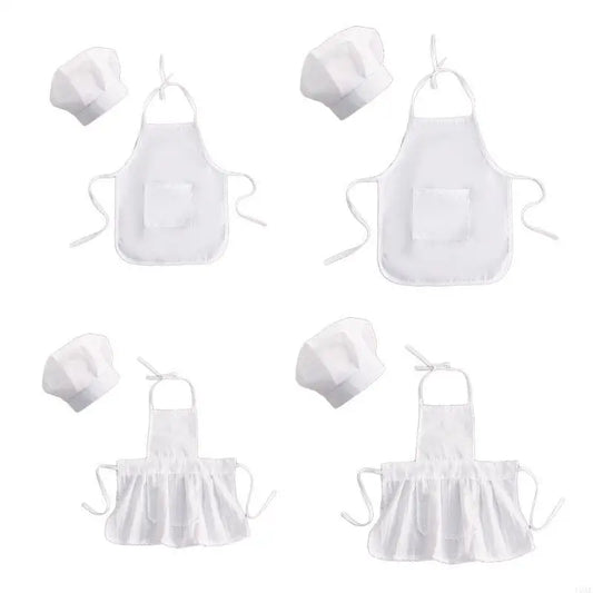 U6XE 2 Pcs Baby Chef Apron and Hat Infant Kids White Cook Costume Photography