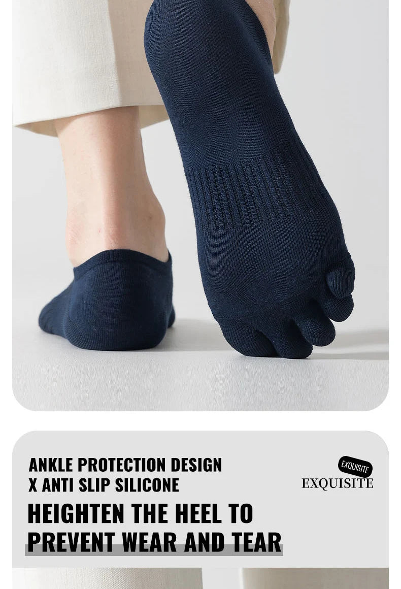 MiiOW Pure Cotton Five Finger Short Socks Men Sweat Absorbent Antibacterial Breathable Mesh Boat Socks Running Sports Toe Sock