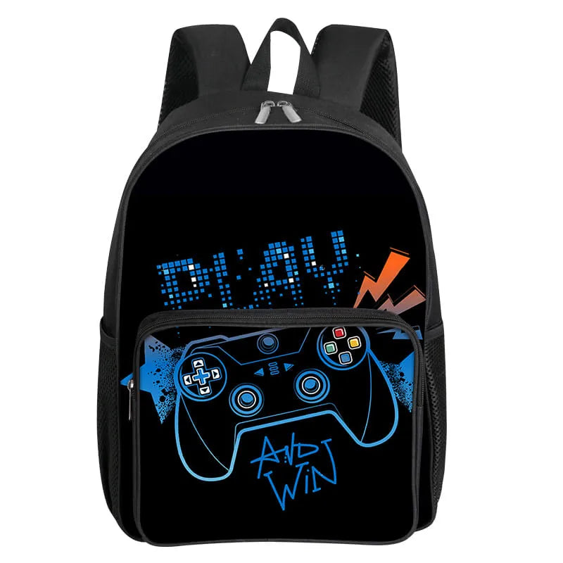 GamePad Pattern Square Front Pocket Backpack for Boy and Girls Best Gifts 3D Cartoon SchoolBags for Children