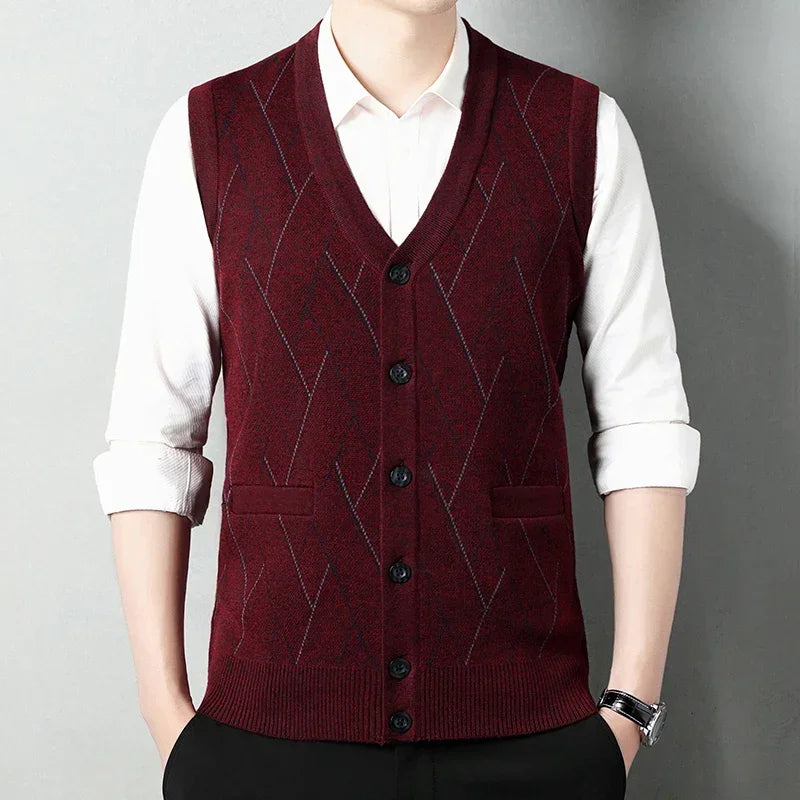 Men's Thickened Casual Sweater Tank Top Autumn and Winter Warm Men's Cardigan Tank Top