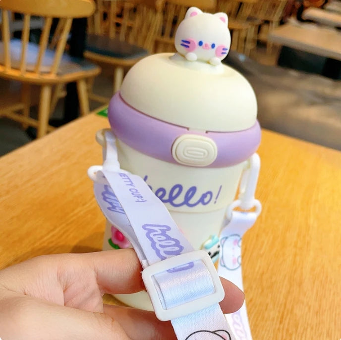 Minnie Thermal Water Cup Summer Strap Sport Drinking Cups A-Z Letter Kid Picnic Container Glasses Fresh Portable Travel Supplies