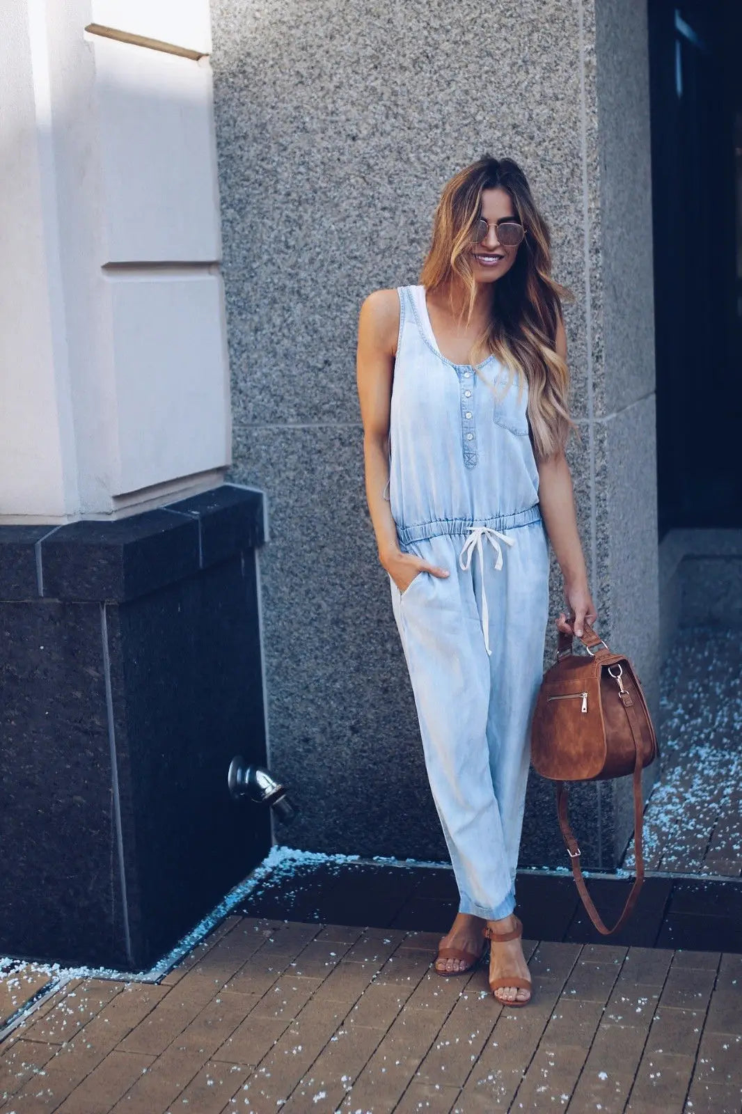 Summer Denim Jumpsuit For Women 2025 Fashion Sleeveless Button Vest Slim Drawstring Pant Jumpsuits High Street Women's Clothing