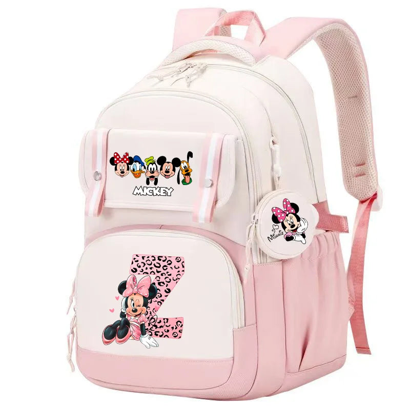 Minnie Mouse Backpack Student Boy Girl Schoolbag Kid Teenager Cartoon Bookbag Daypack Travel Commute Knapsack With Coin Purse