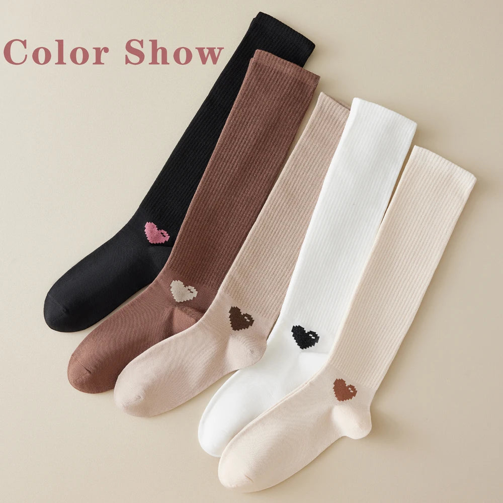 1 Pairs Spring-Autumn Trend Compression Calf Socks Women Heart Print Cotton High Socks Odor-Resistant for Slimming Legs All-Day