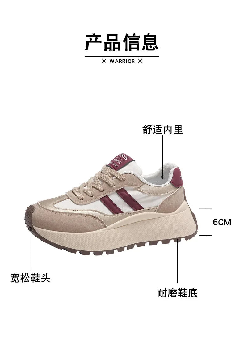 2024 autumn Spring Thick Bottom Women's Shoes Casual Patchwork Leather Sneakers Casual Vulcanised Shoes Ladies Chaussure Femme