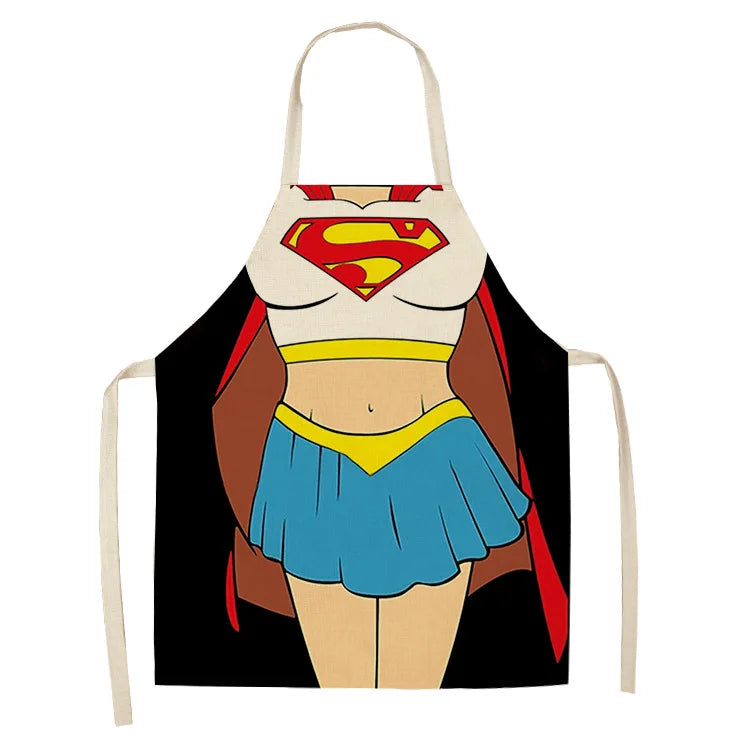 1 Pcs Sexy Female Superhero Printed Cotton Linen Apron Captain Waistline Adult kids Sleeveless Halter Apron Capitaine Amerique