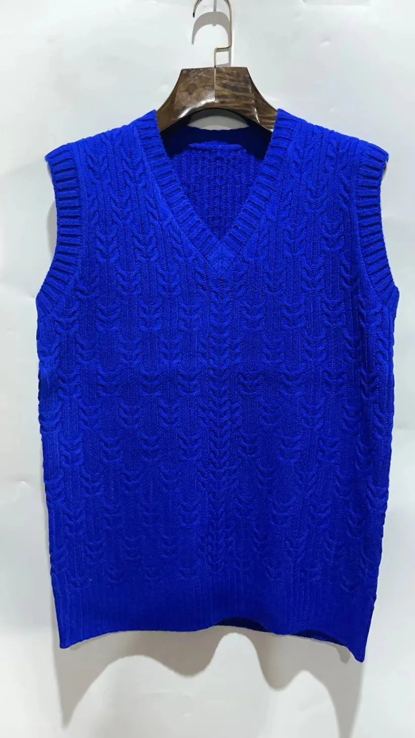 2025 Men's Autumn Winter Warm Casual Knitted Sweater Vest  Sleeveless V Neck Fleece Western Sweaters for Men Sueter Para Hombre