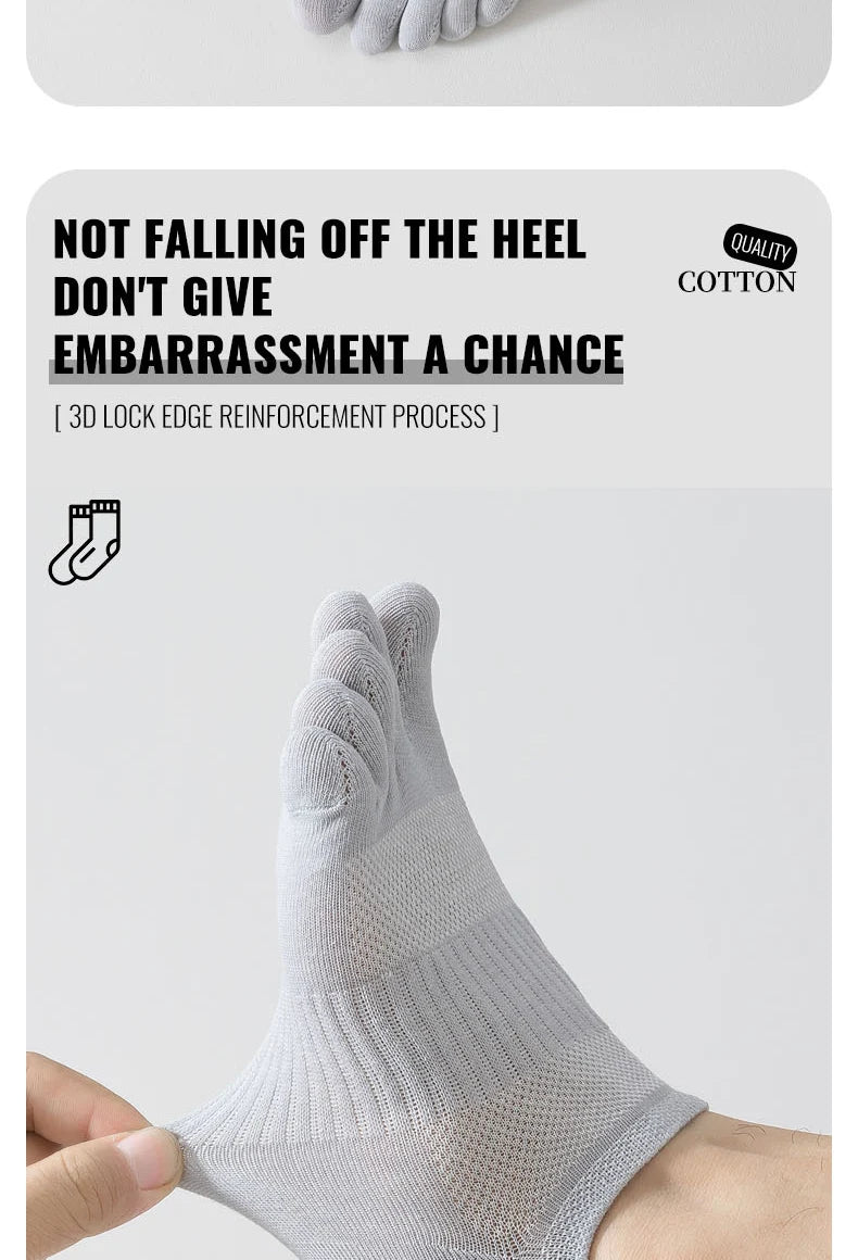 MiiOW Pure Cotton Five Finger Short Socks Men Sweat Absorbent Antibacterial Breathable Mesh Boat Socks Running Sports Toe Sock