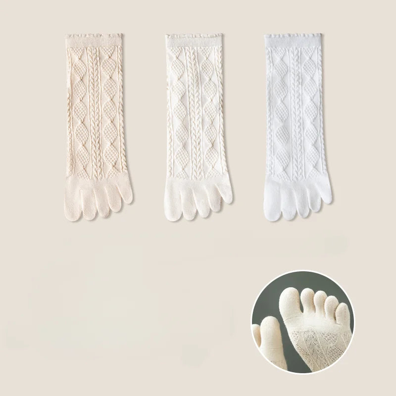3 Pairs Summer Mesh Toe Socks Women Embroidered Floral Five Finger Socks High Quality Cotton Athletic Socks
