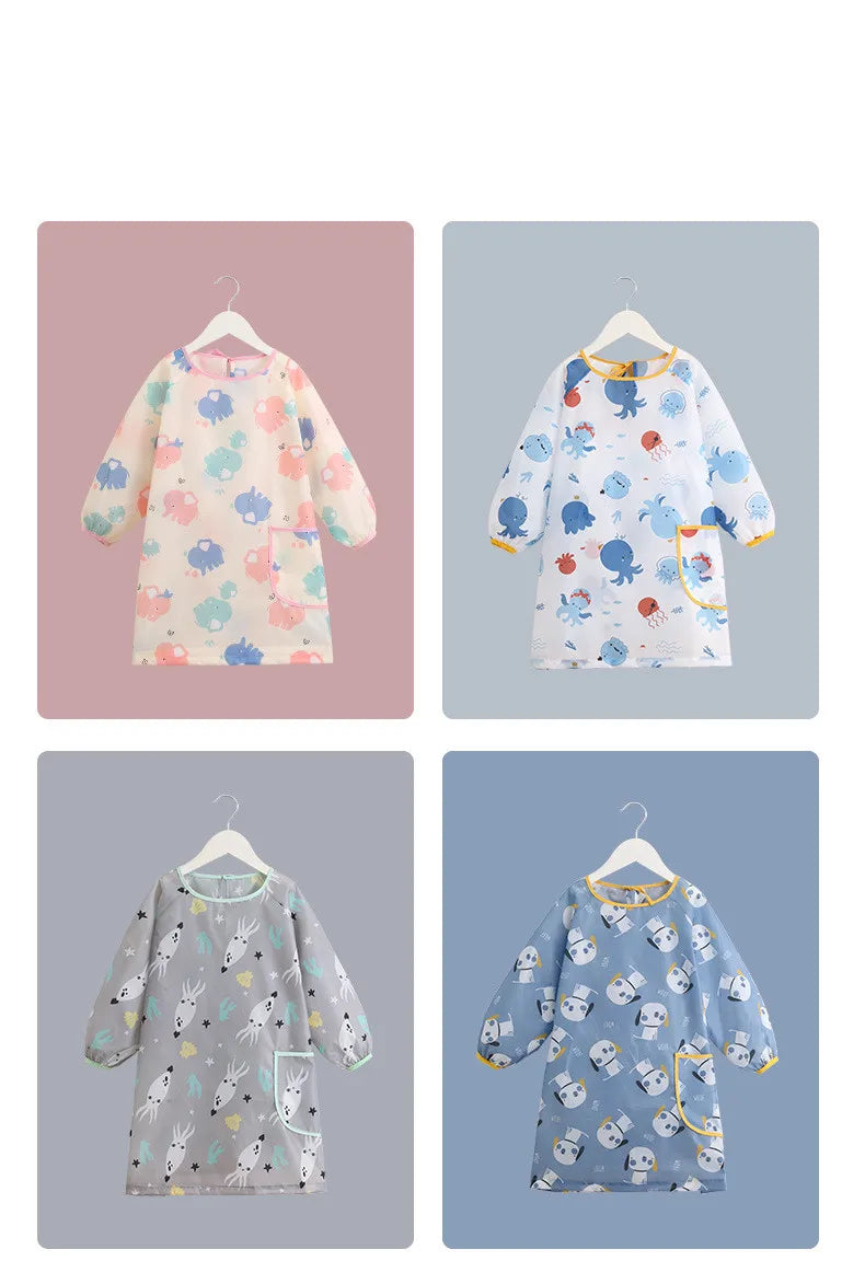 Children's Painting Blouse Waterproof and Anti-dirty Baby Eating Clothes Painting Small Apron Long-sleeved Art Kindergarten Bibs