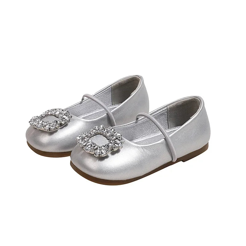 Girls Princess Leather Shoes Luxury Rhinestone Kids Ballet Shoes Fashion Shallow Non-slip Children's Flats for Party Wedding