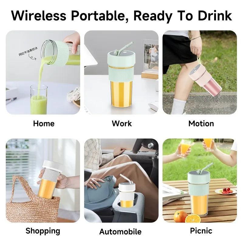Electric Fruit Juicer Portable Wireless Blender Juice Mixer Mini Juice Cup With Straw Electric Juicer With 6-Blade USB Charging