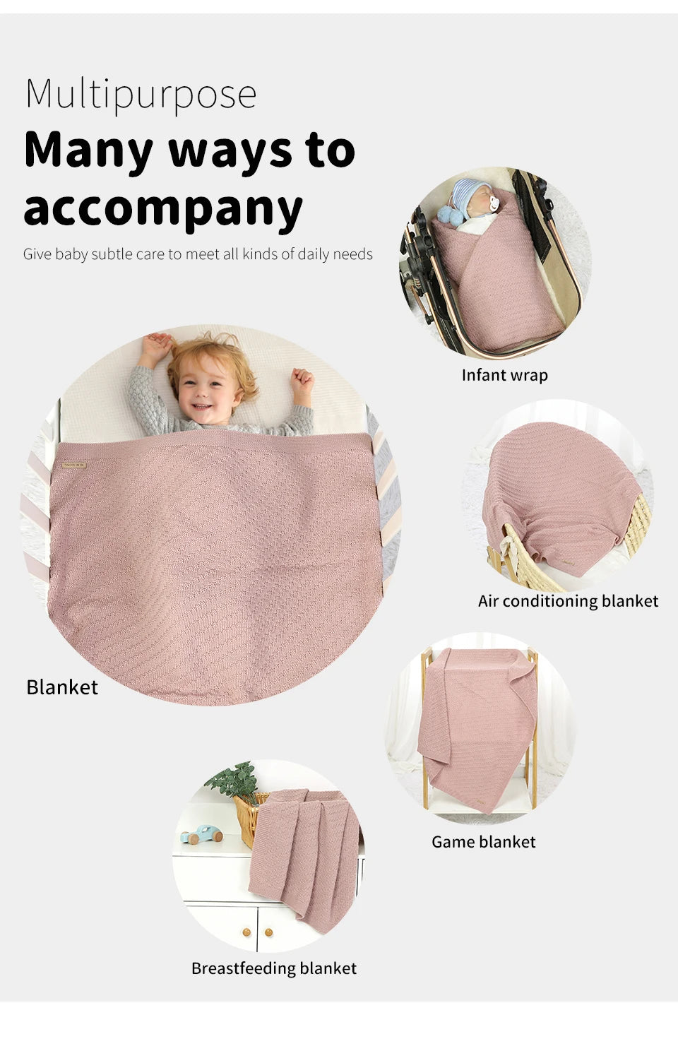 Solid Color 70 cm * 90 cm 0-24 Months Newborn Baby Swaddle Wraps Soft Infant Security Blankets Knitted Acrylic Baby Blankets
