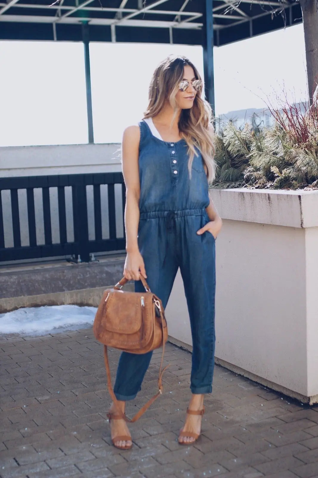 Summer Denim Jumpsuit For Women 2025 Fashion Sleeveless Button Vest Slim Drawstring Pant Jumpsuits High Street Women's Clothing