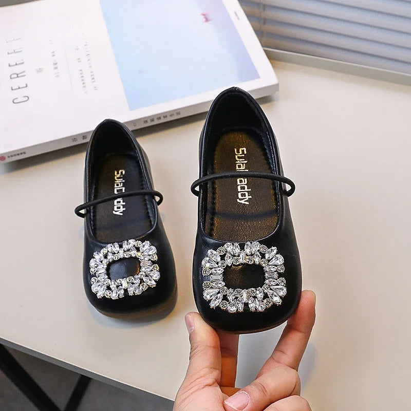 Girls Princess Leather Shoes Luxury Rhinestone Kids Ballet Shoes Fashion Shallow Non-slip Children's Flats for Party Wedding