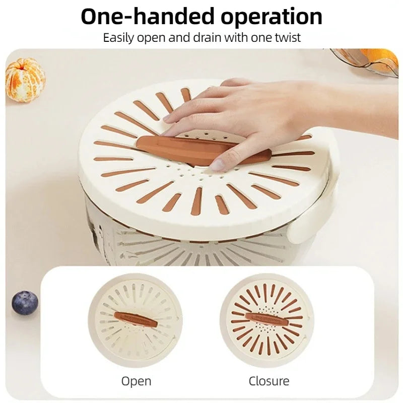 Fruit Drain Basket Foldable Handle Vegetable Washing Bowl Plastic Cleaning Colander Refrigerator Crisper Food Storage Container