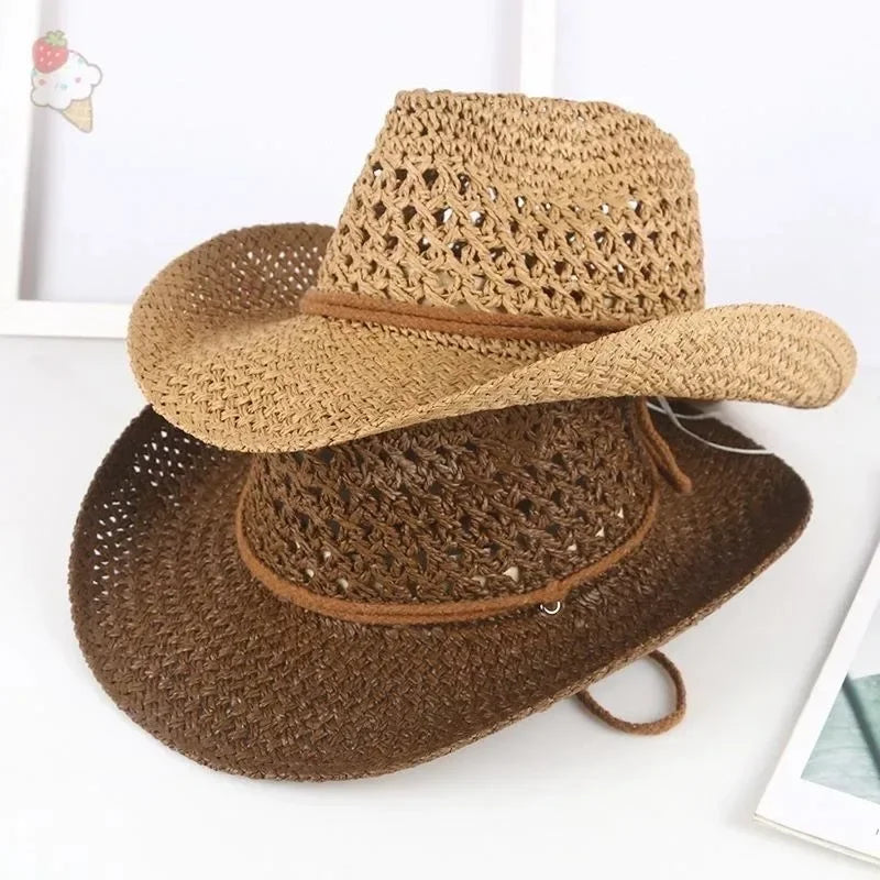 Vintage Western Cowboy Sun Hat Men Women Straw Hat Outdoor Travel  Ethnic Style Gift UV Protection Cap Chapeau Beach Hat
