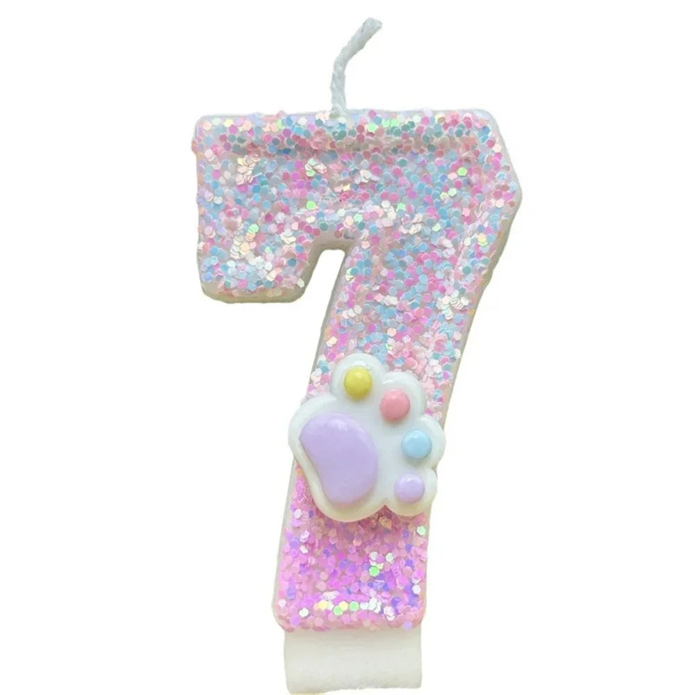 3D Number Candles Cake Decorating Glitter Pink Claw Theme Number Candles Cake Topper Birthday Party Cake Decoration
