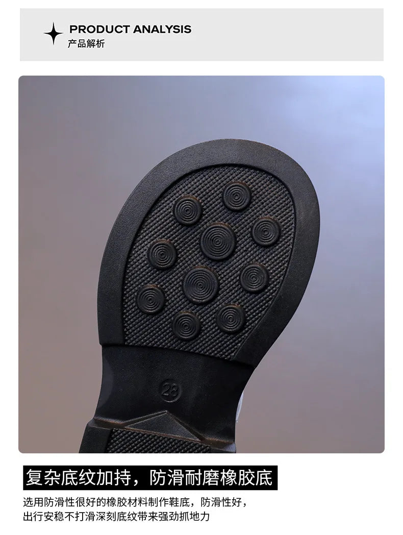 Butterfly Knot Anti Slip Round Toe Girls Leather Shoes Spring Autumn Outdoor PU Sweet Princess Leather Shoes Sandalias De Mujer