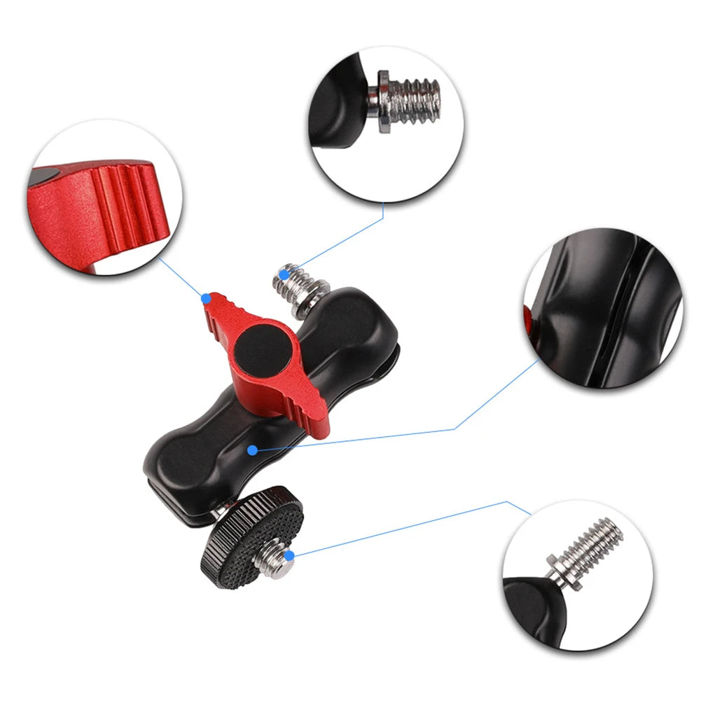 Ball Head Clamp W/ 1/4inch -20 Thread Ball Head Magic Arm Clamp Rotatable Metal Super Clamp for GPS Phone Monitor Video Light