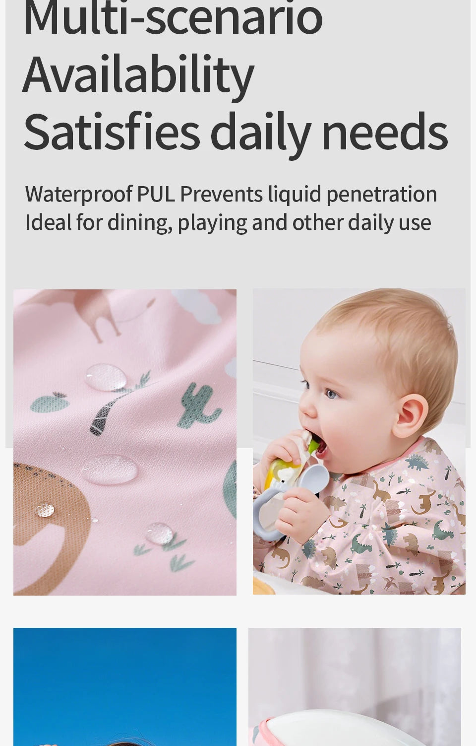 Elinfant Long Sleeve Baby Bibs Waterproof Feeding Eating Bibs Playing Painting Aprons Washable Coverall Highchair Cover