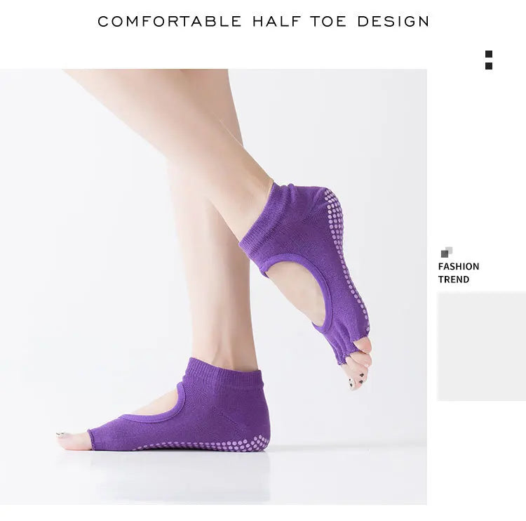 3 Pairs Women Backless Five Toe Yoga Socks Non-Slip Cotton Dance Ballet Pilates Socks Open Half Breathable Fitness Sports Socks