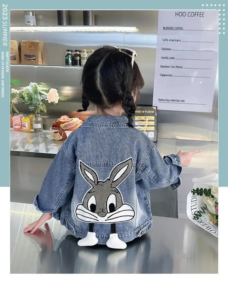 Kids Girls Denim Coat 2024 Spring and Autumn Jacket New Children's Cartoon Casual Jacket Baby Top Fashionable