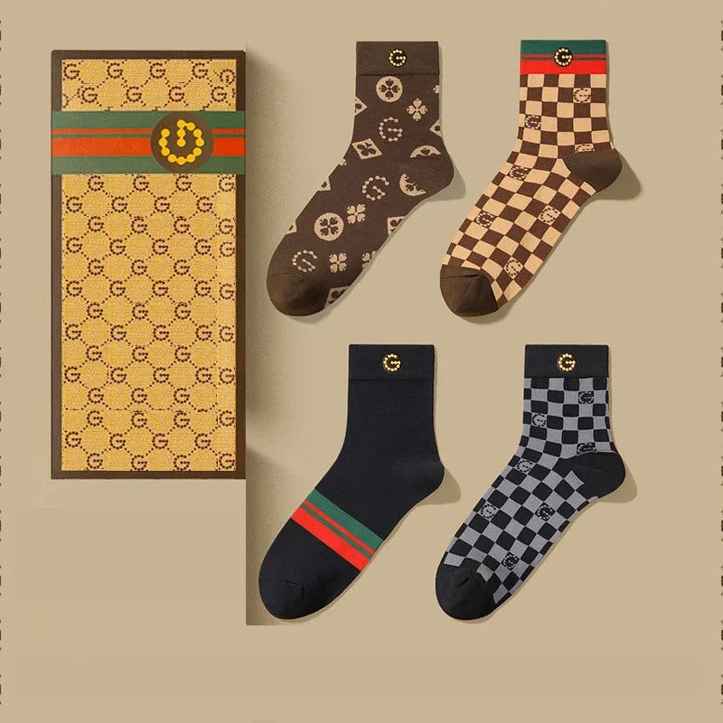 Authentic Mid-Cylinder Pure Cotton Socks Cotton Classic Striped Tide Brand All-in-One Deodorant Sports Breathable Premium Gift