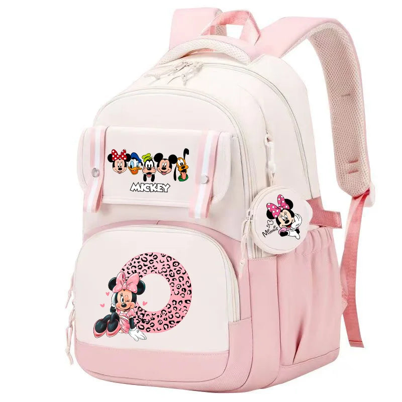 Minnie Mouse Backpack Student Boy Girl Schoolbag Kid Teenager Cartoon Bookbag Daypack Travel Commute Knapsack With Coin Purse