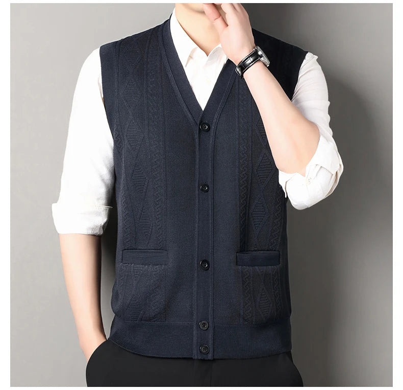 Autumn Winter Mens Vest Casual Sweater Vests Button Up Cardigan Men's V-neck Fashion Knitted Cardigans