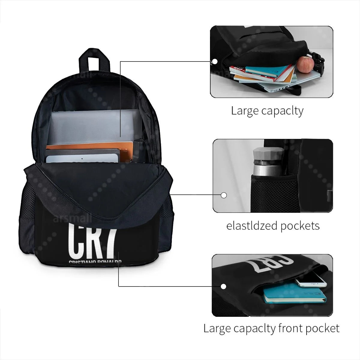 Cristiano Ronaldo CR7 Backpacks Lightweight School Bag Student Bookbag Unisex Laptop Daypacks for Travel Hiking Camping