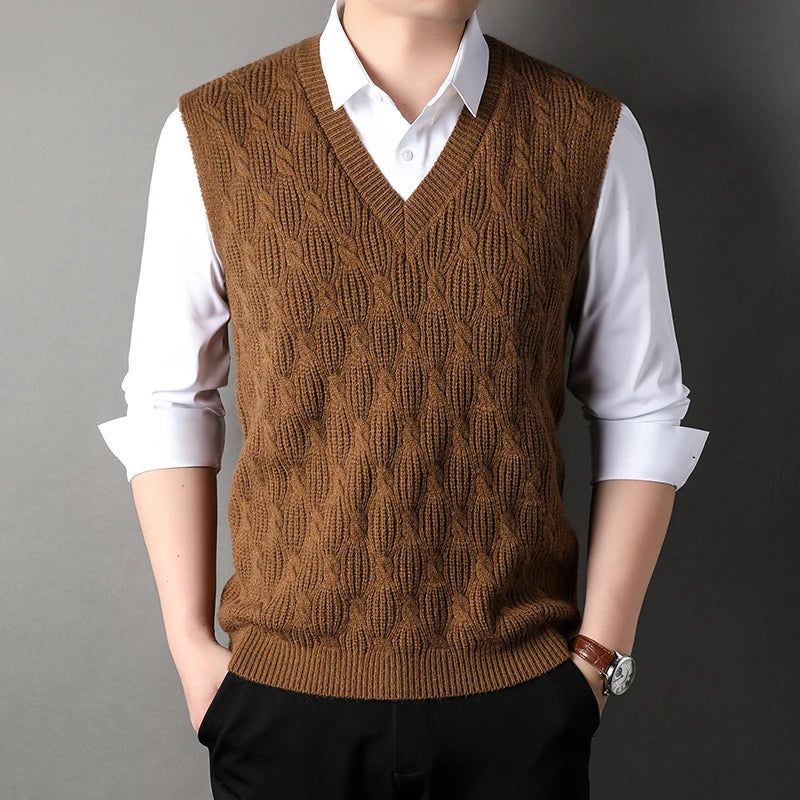 High End New Autum Winter Fashion Brand Knit Pullover V Neck Argyle Sweater Vest Mens Designer Sleeveless Casual Men Clothing