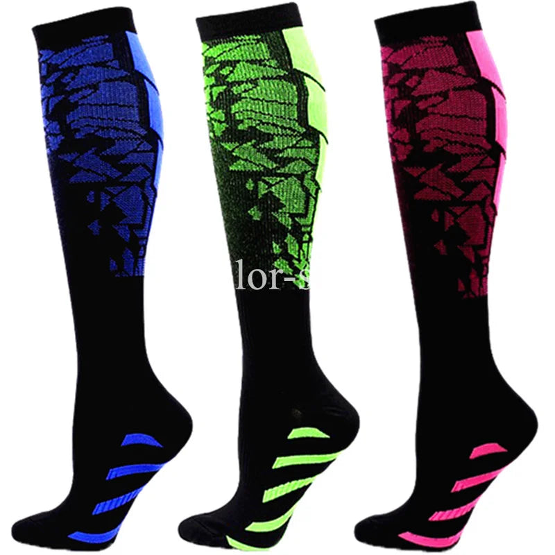 3 Pairs Lot Pack Compression Socks Running Men Women Floral Prints Stockings Sports Anti-Fatigue Compression Socks Bulk Sales